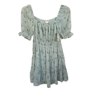 Altar'd State Blue and White Ruched Tiered Mini Dress